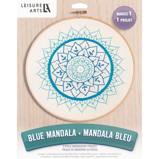 Leisure Arts&#xAE; 8&#x22; Blue Mandala Embroidery Kit
